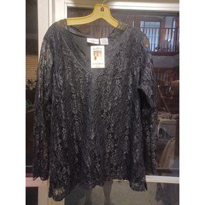 Vintage Women's Black Lace Blouse Kathy Ireland Plus 1X NWT